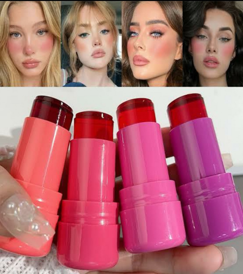 Cheek Lip Tinted Moistured Blush Stick Eyes Cheek Lip Brighten Cream Water Jelly Tint Stick Matte Contour Makeup ( PACK OF 1)