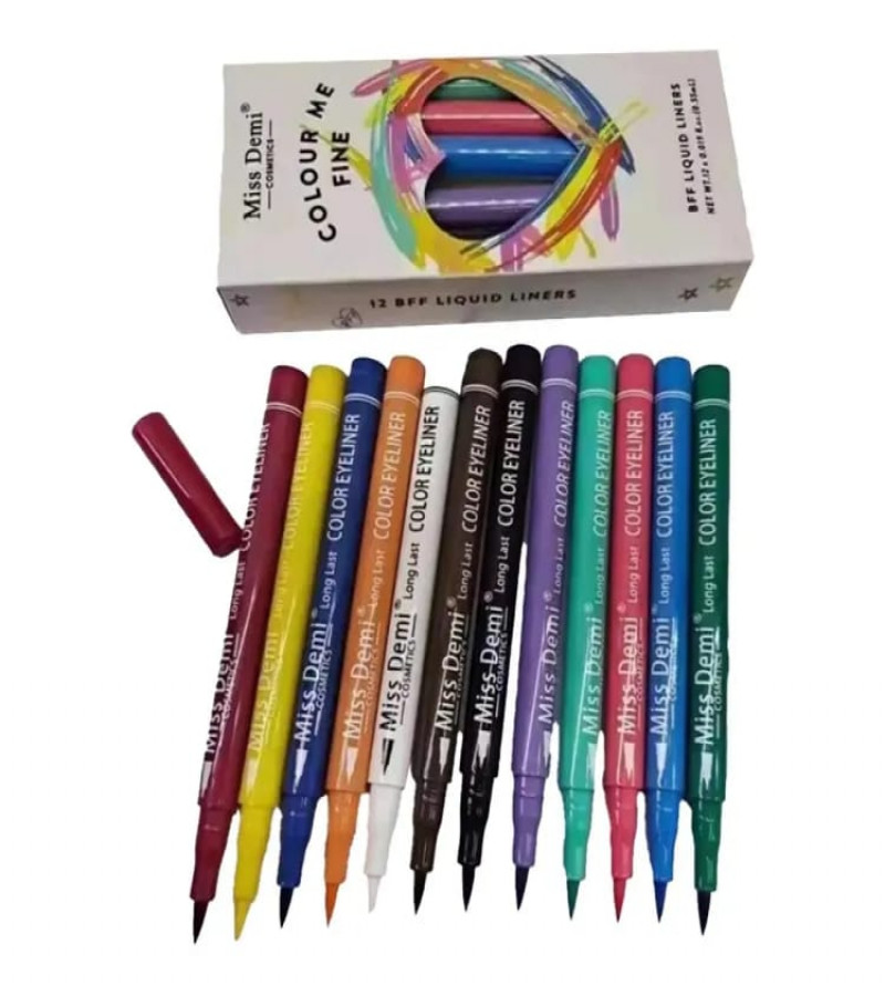 Marker Eyelinner colorfull liquid waterproof eyeliner / LIQUID COLOURFUL LINERS PEN PACK OF 12 /  Eyeliners / Liners / Eyes Fashion Parlor