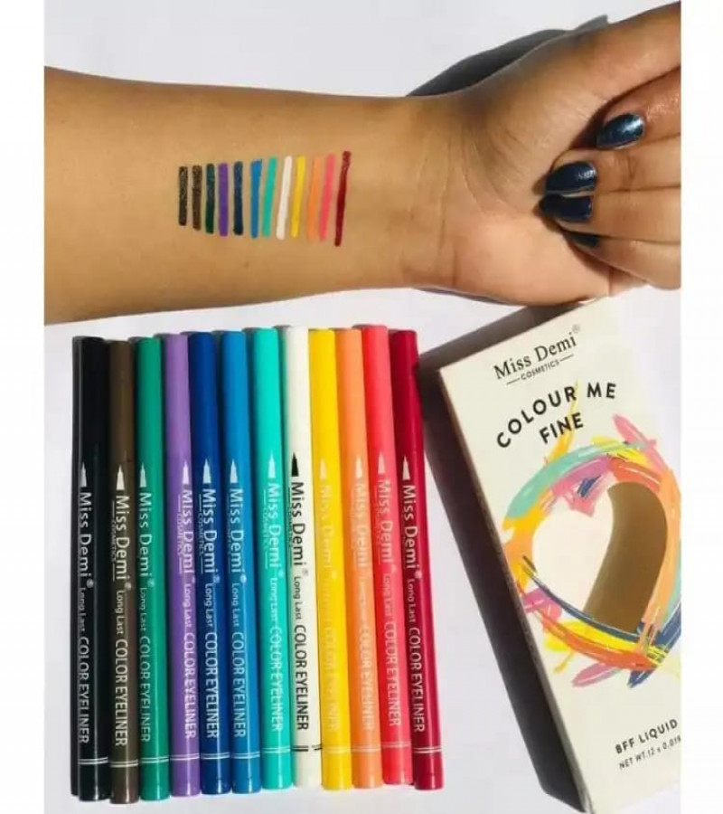 Marker Eyelinner colorfull liquid waterproof eyeliner / LIQUID COLOURFUL LINERS PEN PACK OF 12 /  Eyeliners / Liners / Eyes Fashion Parlor