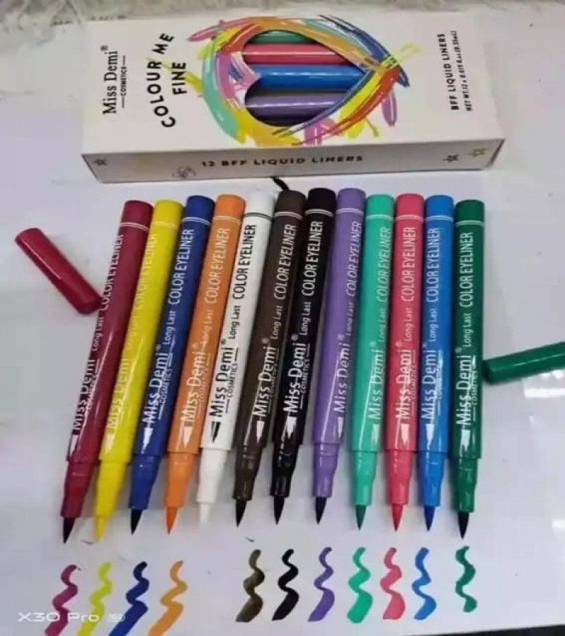 Marker Eyelinner colorfull liquid waterproof eyeliner / LIQUID COLOURFUL LINERS PEN PACK OF 12 /  Eyeliners / Liners / Eyes Fashion Parlor
